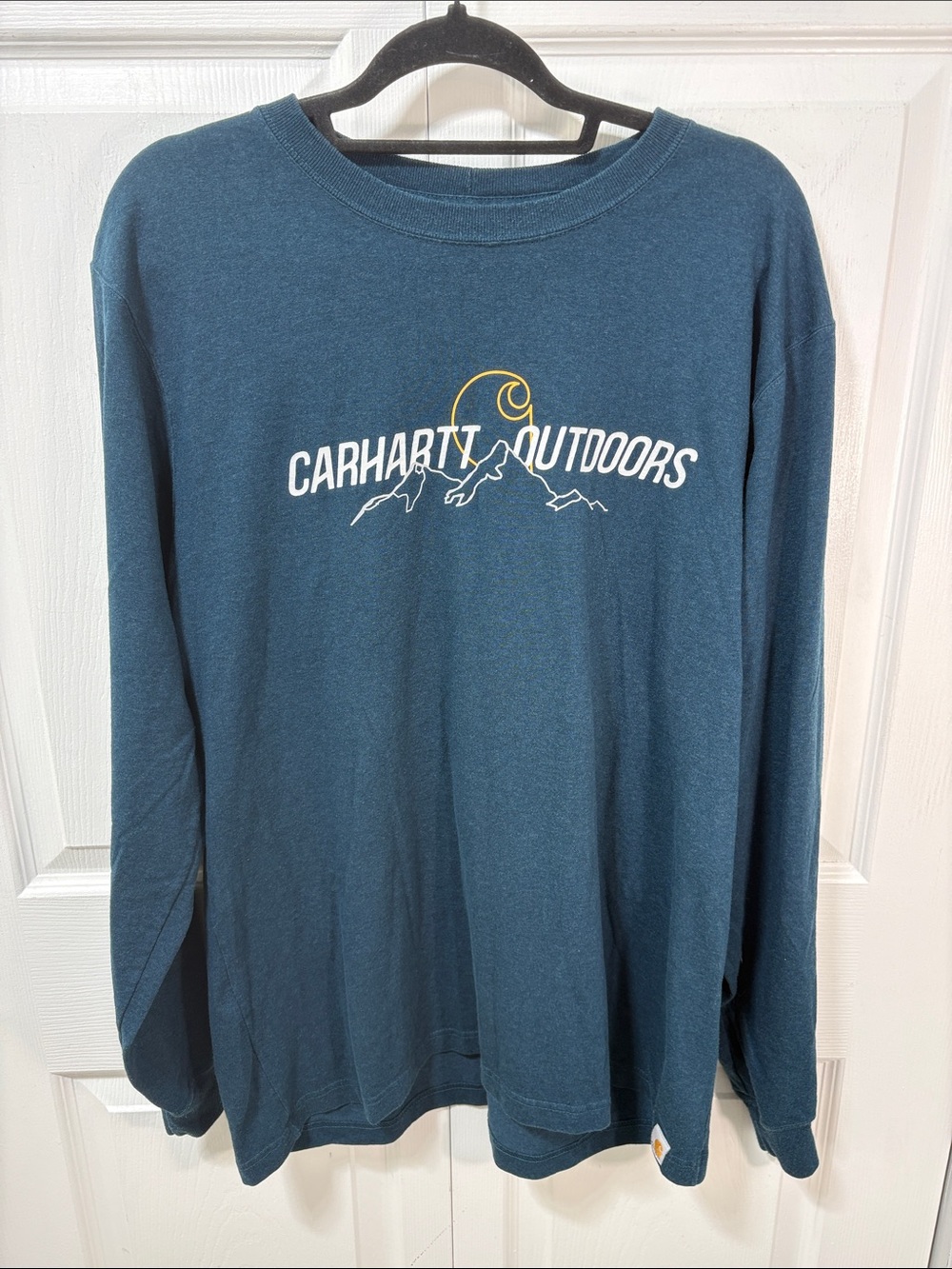 Carhartt Teal Blue Long Sleeve Outdoor Tee with Yellow Accent
